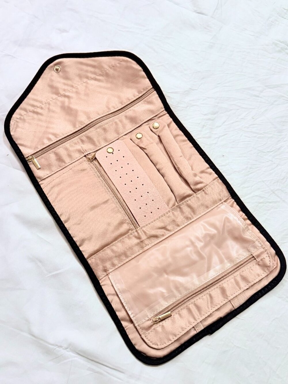 Black Quilted Travel Jewelry Organizer Pink Interior